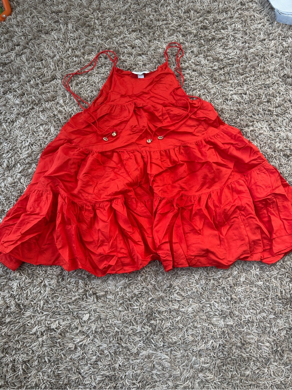 Red Tiered Sundress with gold accents